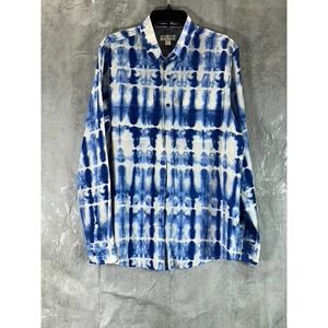 Sun & Stone Men's Basic Navy Combo Tie-Dye Button-Up Long-Sleeve Shirt SZ M